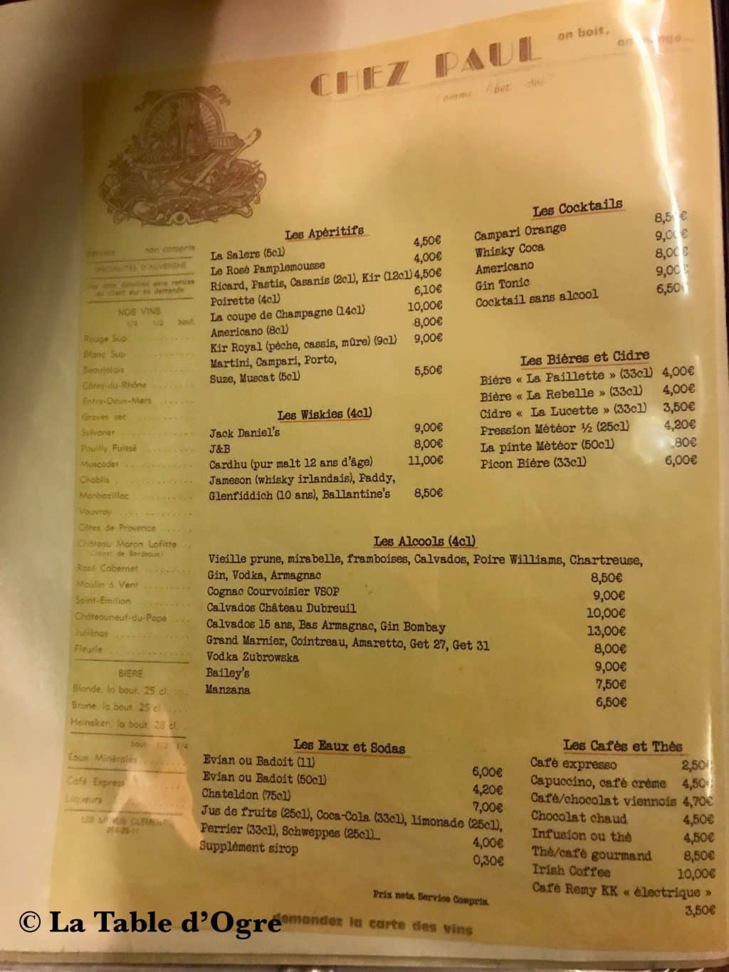 Chez Paul Carte Aperitifs La Table D Ogre